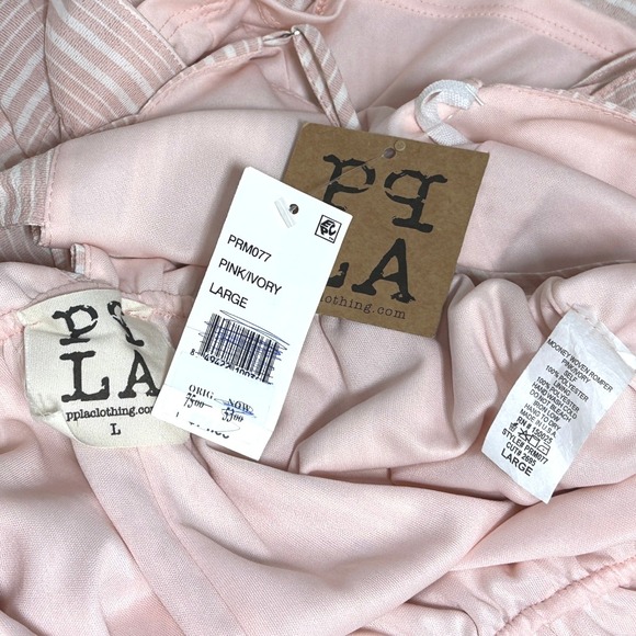 PPLA Mooney Woven Romper Pink Ivory Striped Ruffle Tie Back Size Large NEW USA - Picture 2 of 9